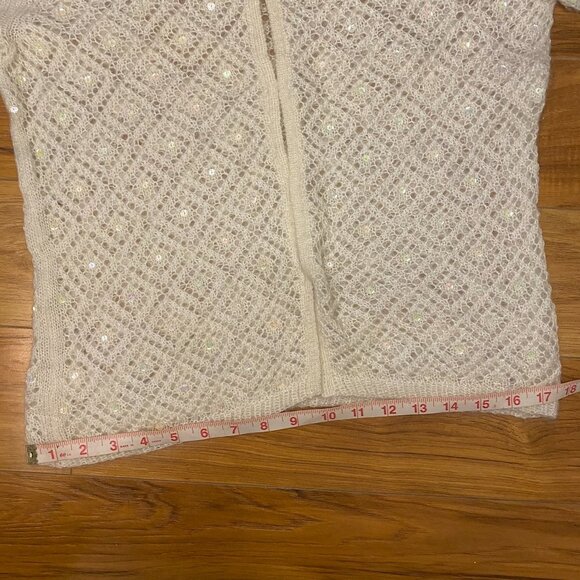Banana Republic Caridgan Size Med Wool blend Open Knit Cream 2000s Y2K - Picture 10 of 11